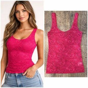 Talula Lace Tank Top XS Hot Pink Scoop Neck Fitted Aritzia